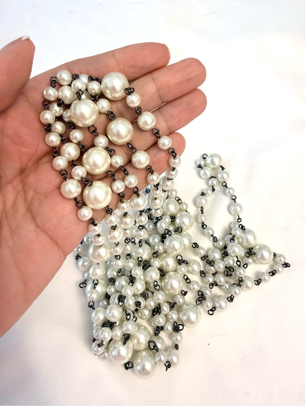 Vintage Classic White Faux Pearl Beaded Necklace - 96 inches!